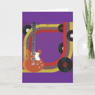 Electric Guitar and Vinyl Records Vintage Music Card