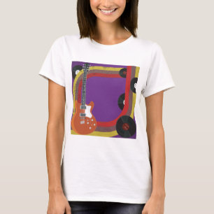 Electric Guitar and Vinyl Records Vintage Music T-Shirt