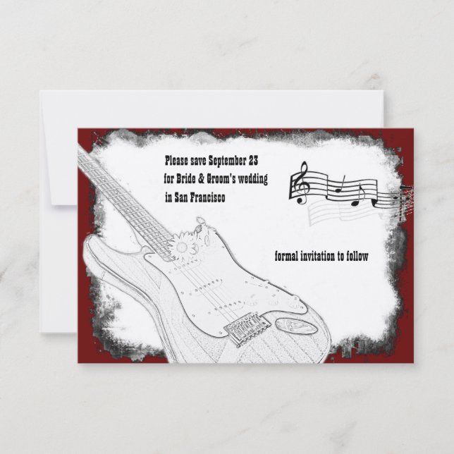 Electric Guitar Black Red White Music Save Date Save The Date (Front)