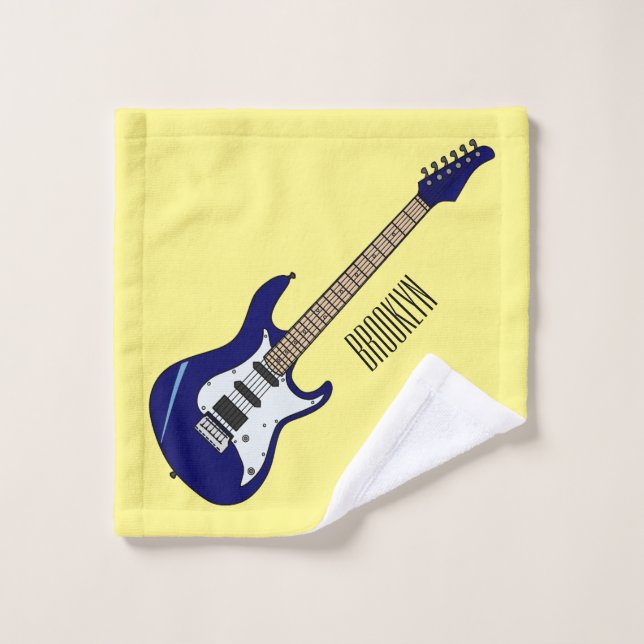 Electric guitar cartoon illustration bath towel set (Wash Cloth)