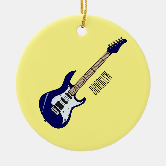 Electric guitar cartoon illustration ceramic tree decoration (Front)