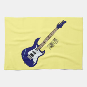 Electric guitar cartoon illustration tea towel