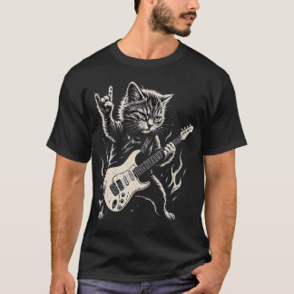 Electric Guitar Cat Band Rock Music Cool Emo Graph T-Shirt