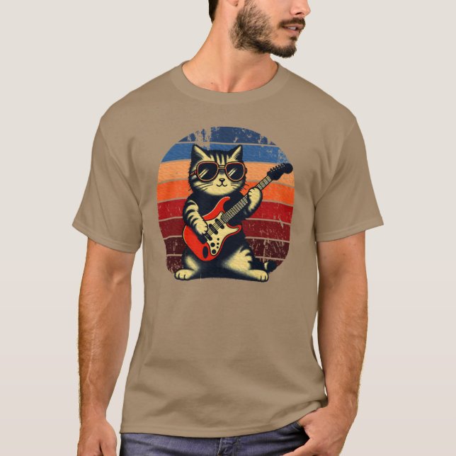 Electric Guitar Cat Rock Music Cat boy T-Shirt (Front)