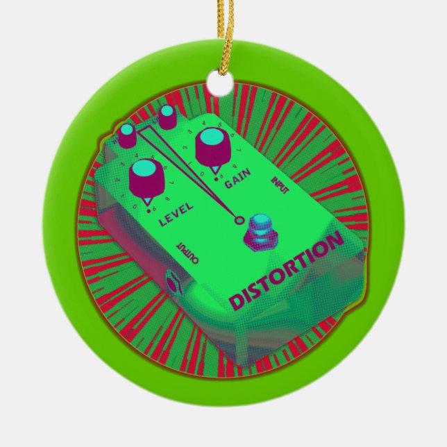 Electric Guitar Distortion Pedal Green Red Ceramic Tree Decoration (Front)