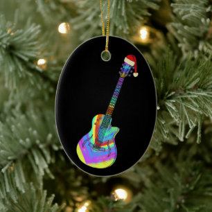Electric guitar Festive Psychedelic Funny Santa Ceramic Tree Decoration