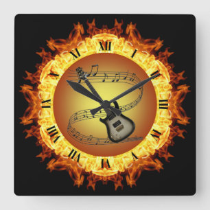 Electric Guitar~Fire Creation #3~From The Crucible Square Wall Clock