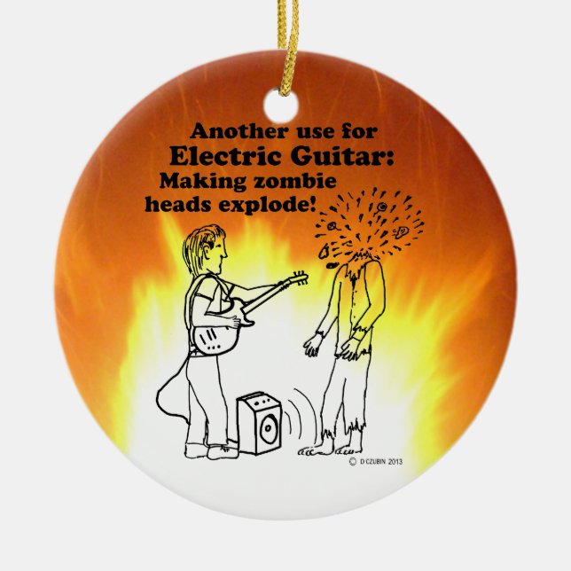 Electric Guitar Makes Zombies Explode Ceramic Tree Decoration (Front)
