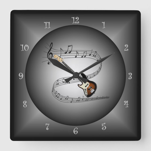 Electric Guitar ~Musical Globe ~Musical Instrument Square Wall Clock (Front)