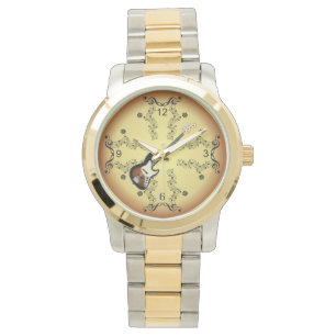 Electric Guitar~Musical Scroll~Golden Background ~ Watch