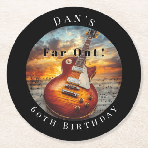 Electric Guitar Ocean Sunset Music Notes Round Paper Coaster