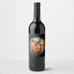 Electric Guitar Ocean Sunset Music Notes Wine Label