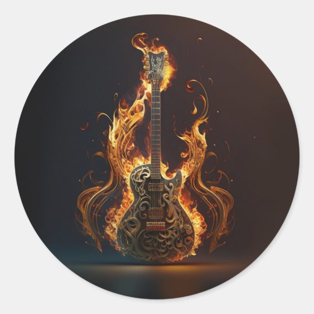 Electric guitar on fire            classic round sticker (Front)