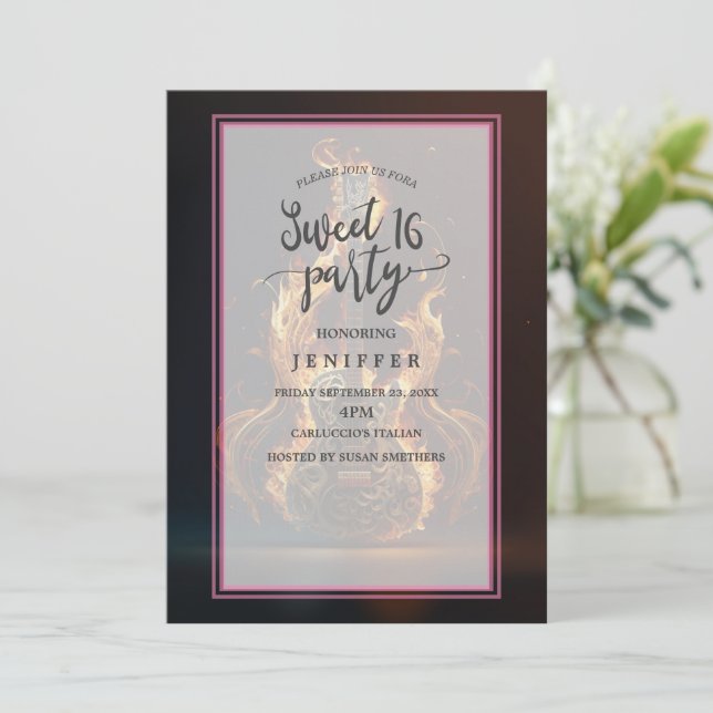 Electric guitar on fire                       invitation (Standing Front)