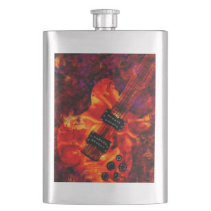Electric Guitar on Fire Red Black Purple Abstract Hip Flask