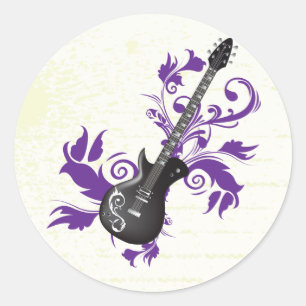 Electric guitar on purple leaves custom products classic round sticker