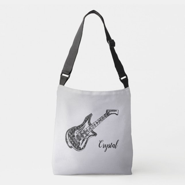 Electric Guitar on Silver Crossbody Bag (Front)