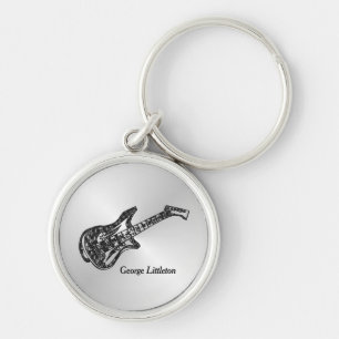 Electric Guitar on Silver Personal Key Ring