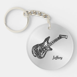 Electric Guitar on Silver Personal Key Ring