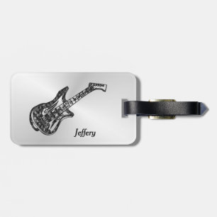 Electric Guitar on Silver Personal Luggage Tag