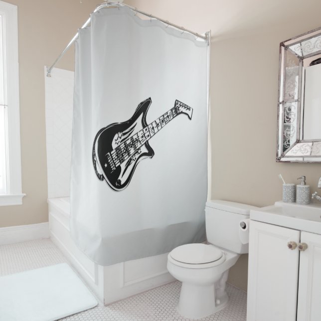 Electric Guitar on Silver Shower Curtain (In Situ)