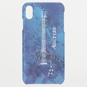 Electric Guitar Outline Blue Paint Splats iPhone XS Max Case