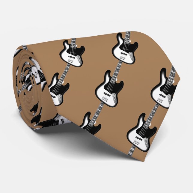 Electric Guitar Pattern in Black and White Tie (Rolled)