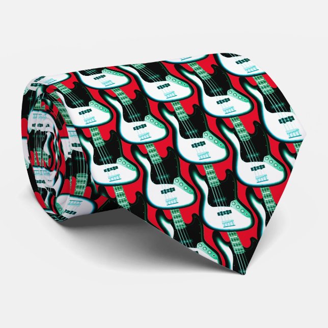 Electric Guitar Pattern in Black and White  Tie (Rolled)