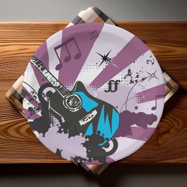 Electric Guitar Pop Art Music Rock Grunge Paper Plate (Creator Uploaded)