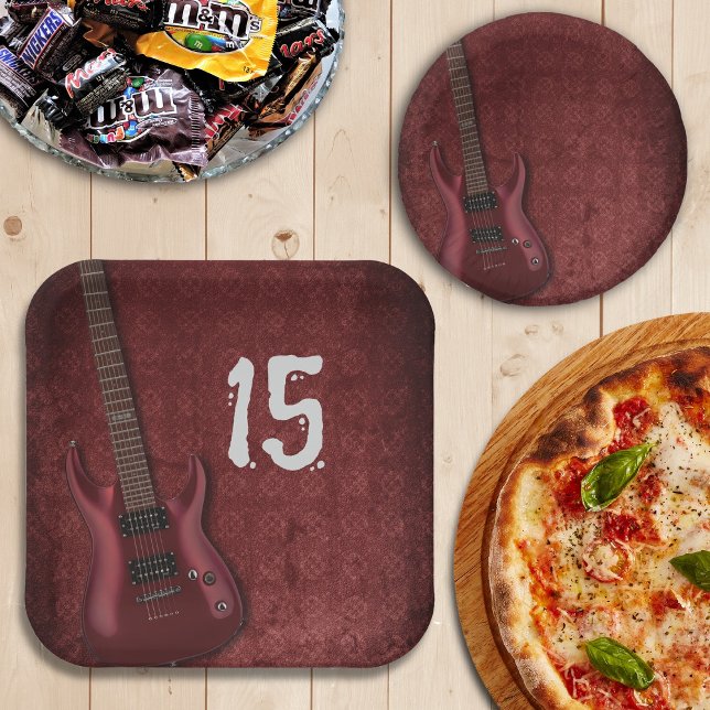 Electric Guitar Red Birthday Party Paper Plates (Creator Uploaded)