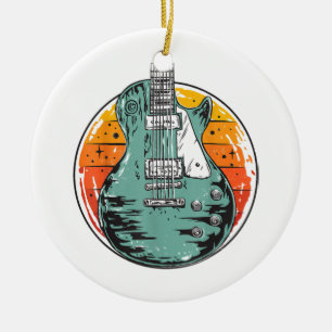 Electric Guitar Retro Sunset Vintage Music Band Gu Ceramic Tree Decoration