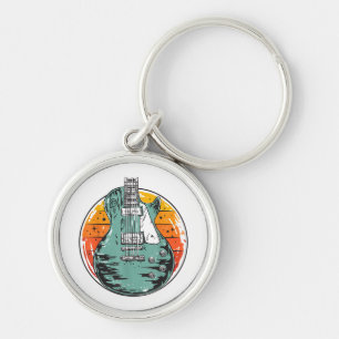 Electric Guitar Retro Sunset Vintage Music Band Gu Key Ring