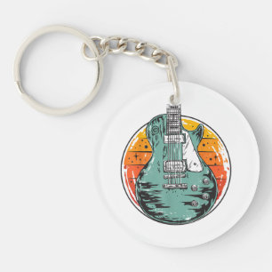Electric Guitar Retro Sunset Vintage Music Band Gu Key Ring