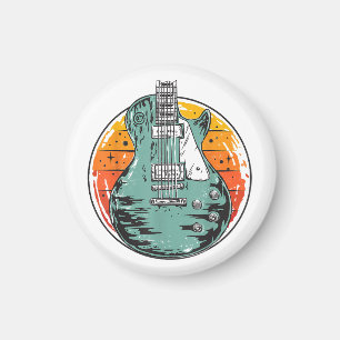 Electric Guitar Retro Sunset Vintage Music Band Gu Magnet