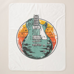 Electric Guitar Retro Sunset Vintage Music Band Gu Sherpa Blanket