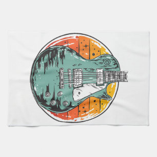 Electric Guitar Retro Sunset Vintage Music Band Gu Tea Towel
