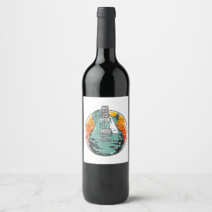 Electric Guitar Retro Sunset Vintage Music Band Gu Wine Label