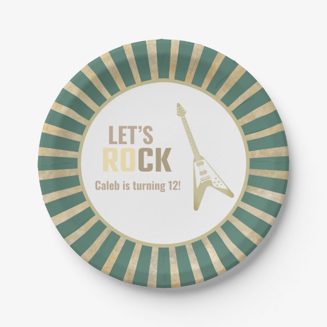 Electric Guitar Rock and Roll Rockstar Birthday Paper Plate (Front)