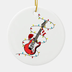 Electric Guitar Santa Claus Music Christmas Lover  Ceramic Tree Decoration