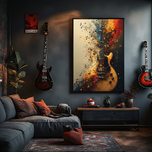 Electric Guitar Splatter Paint Rock Music Canvas Print