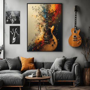Electric Guitar Splatter Paint Rock Music Poster