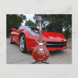 Electric Guitar & Sports Car Postcard