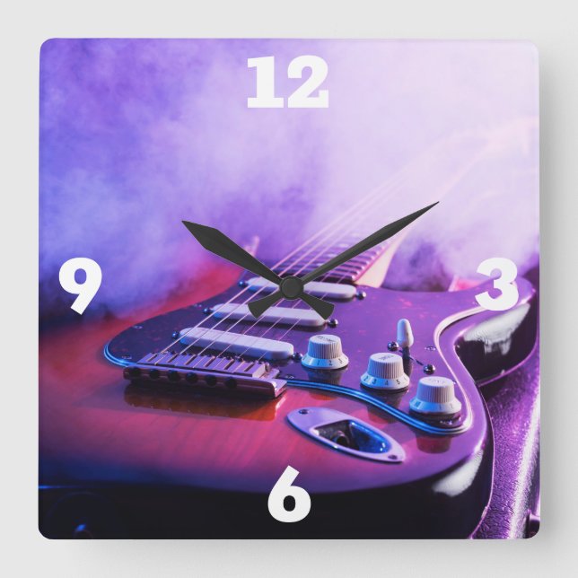 Electric Guitar Square Wall Clock (Front)