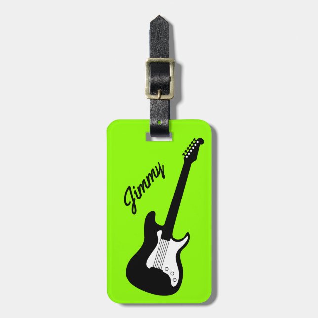 Electric guitar travel luggage tag for guitarist (Front Vertical)