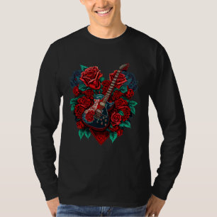 Electric Guitar with Red Roses T-Shirt