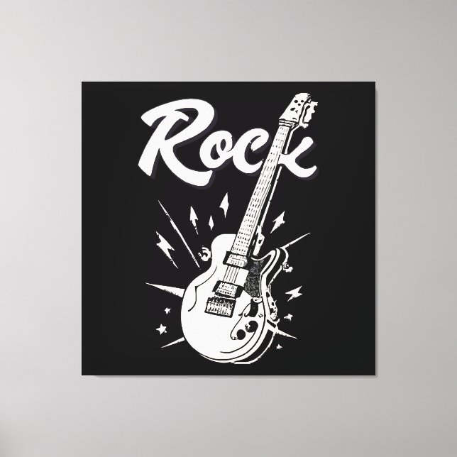 Electric guitar with rock word canvas print (Front)