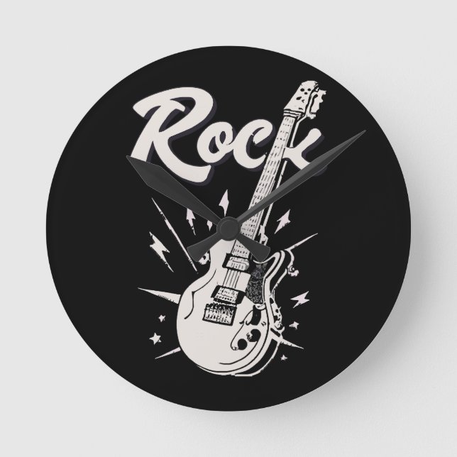 Electric guitar with rock word round clock (Front)