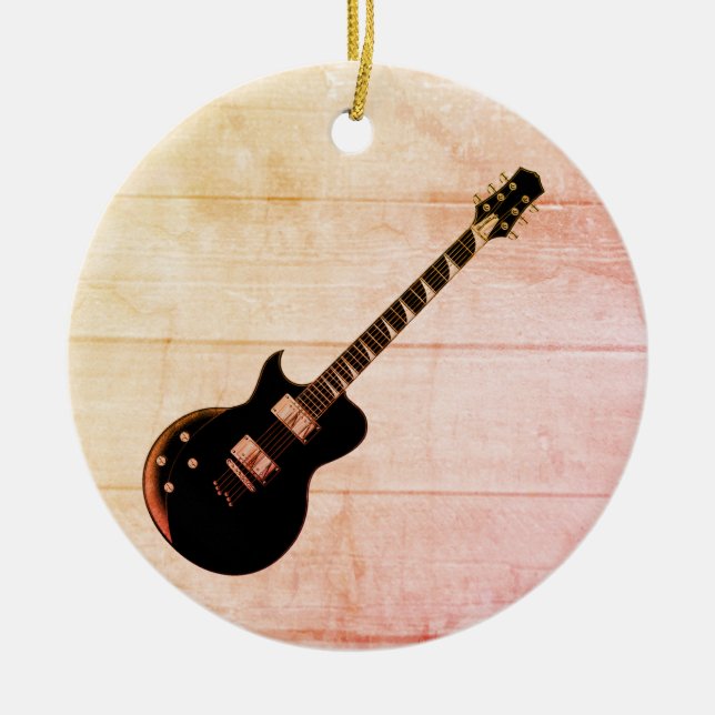 Electric Guitar & Wood Pop Art Ceramic Tree Decoration (Front)
