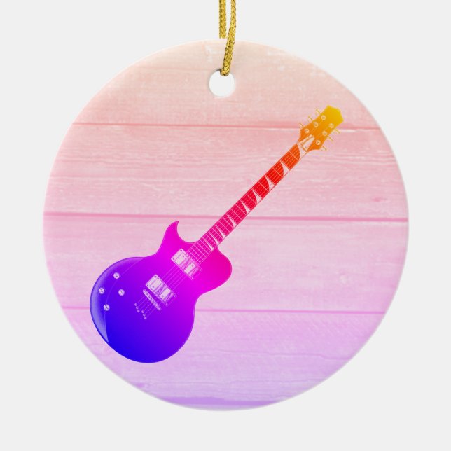 Electric Guitar & Wood Pop Art Ceramic Tree Decoration (Front)