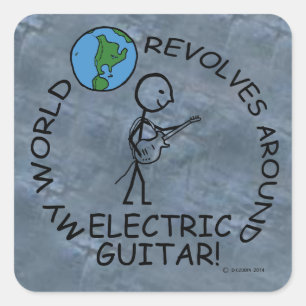 Electric Guitar - World Revolves Around Square Sti Sticker